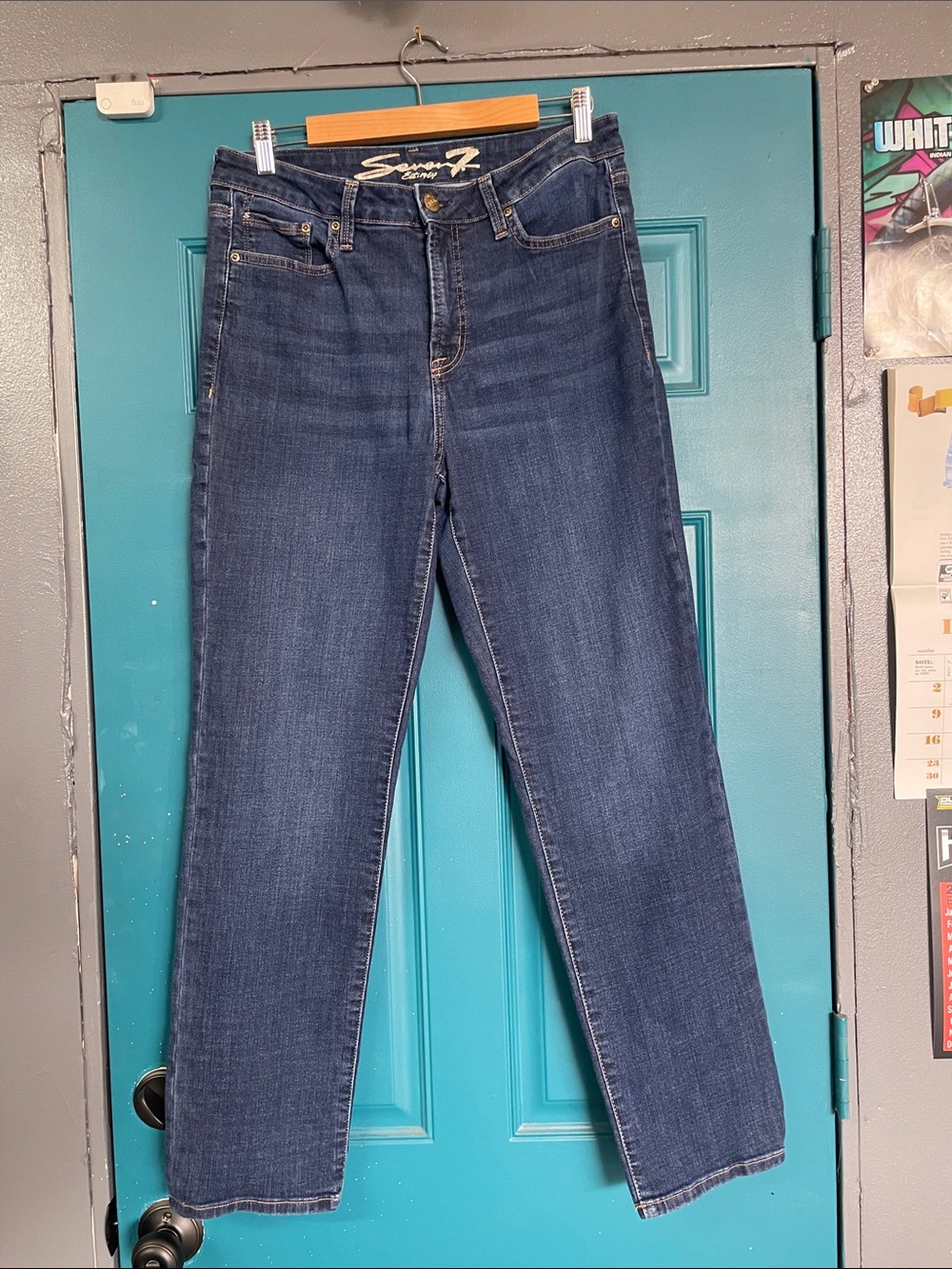 Seven7 High Rise Vintage Straight Jeans - Dark Blue